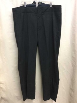 NO LABEL, Navy Blue, Wool, Heathered, Flat Front, Button Fly, Side Pockets, Adjustable Back Buckle, Holes In Fabric and Repairs, Suspender Buttons,