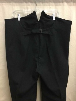 NO LABEL, Navy Blue, Wool, Heathered, Flat Front, Button Fly, Side Pockets, Adjustable Back Buckle, Holes In Fabric and Repairs, Suspender Buttons,