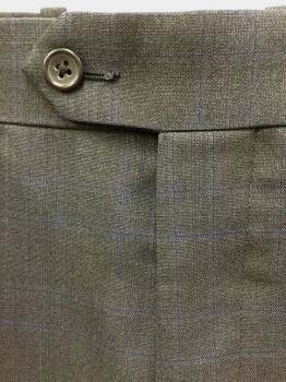 Mens, Suit, Pants, PAUL BETENLY, Charcoal Gray, Dk Blue, Wool, Plaid-  Windowpane, Ins:31, W:36, Charcoal with Dark Blue Windowpane, Flat Front, Zip Fly, Button Tab Waist, 5 Pockets, Straight Leg