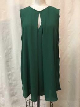H&M, Green, Synthetic, Solid, Green, Split Crew Neck with V-neck Underneath, Sleeveless