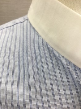 CHRIS SHIRTS, Lt Blue, Navy Blue, White, Cotton, Stripes - Pin, Stripes - Micro, Long Sleeve Button Front, Solid White Band Collar, French Cuffs, Made To Order, Multiples,