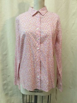 Womens, Blouse, JCREW, Ivory White, Pink, Blush Pink, Lavender Purple, Cotton, Floral, 4, Ivory, Pink/blush/lavender Floral Print, Button Front, Collar Attached, Long Sleeves,