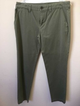 GAP, Lt Olive Grn, Cotton, Solid, Flat Front, 5 Pockets One of Them Tiny