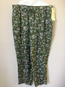 Womens, Pants, COLLECTION/ J. CREW, Olive Green, Pink, Gray, Lt Beige, Mint Green, Polyester, Floral, Animal Print, 12, 2 Wedge Pockets Front, 1-1/2" Elastic Waistband