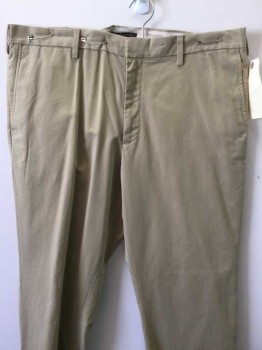 Mens, Casual Pants, BANANA REPUBLIC, Tan Brown, Cotton, Solid, 40/32, Flat Front,  Zip Front, 4 Pockets,