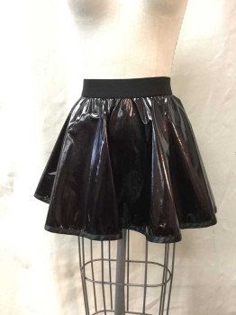 Womens, Skirt, Mini, CATHERINE COATNEY, Black, Faux Leather, Synthetic, Solid, L, Black Patent Leather, Zip Back, Elastic Waist