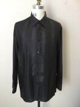 Mens, Casual Shirt, BASSIRI, Black, Synthetic, Stripes - Shadow, 16/34, M, Microfiber Silk, B.F., C.A., L/S,
