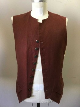 Mens, Historical Fiction Vest, MTO, Rust Orange, Cotton, Solid, 38-40, 9 Buttons, Lace Up Adjustable Back