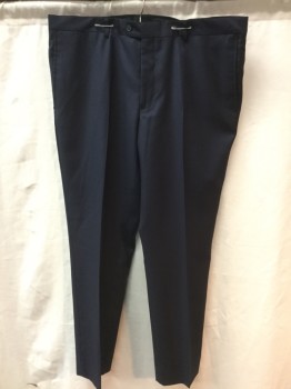 NORDSTROM, Navy Blue, Wool, Solid, Flat Front, Zip Fly