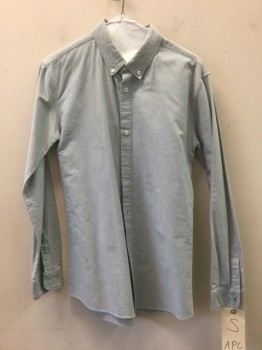 Mens, Casual Shirt, APC, Blue, Cotton, Solid, S, Blue, Button Down Collar, Button Front, Long Sleeves,