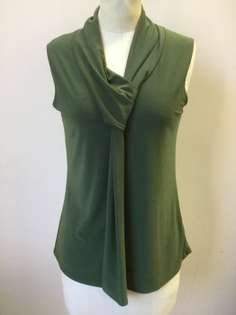 PROSPECT BLVD, Dk Olive Grn, Polyester, Spandex, Solid, Sleeveless, Pullover, Stretchy, V-neck, Collar/Tie Attached