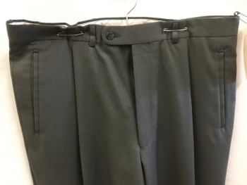 MICHAEL RYAN, Olive Green, Wool, Solid, Olive, 1.5" Waistband, 4 Pockets, Zip Front,