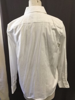 LAUREN, White, Cotton, Solid, Collar Attached, Button Front, Long Sleeves,