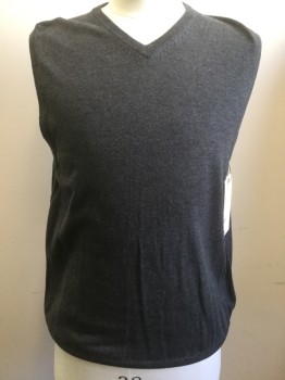 Mens, Sweater Vest, IZOD, Dk Gray, Cotton, Acrylic, Solid, M, V-neck, Pull Over
