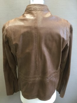 Mens, Leather Jacket, DANIER, Caramel Brown, Leather, Medium, 2 Zipper Breast Pockets, Snap Stand Collar, Zipper at Sleeve Cuff