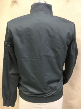 Mens, Casual Jacket, ABERCROMBIE & FITCH, Teal Blue, Black, Polyester, Solid, M, Teal Blue with Black Perforated Lining, Ribbed Knit Collar Attached, & Long Sleeves Cuffs, Zip Front, 2 Large Pockets with Flap, 2" Elastic Waistband