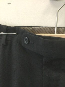 COSANI, Black, Wool, Solid, Flat Front, Button Tab Waist, Zip Fly, 4 Pockets, Straight Leg
