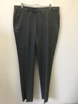 JOS A. BANK, Gray, Wool, Solid, Flat Front, Zip Fly, Button Tab Waist, 4 Pockets, Straight Leg, **Has a Double