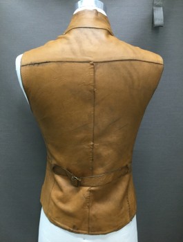 MTO, Caramel Brown, Leather, Metallic/Metal, Solid, Stand Collar, with 3 Rustic Clasps, Aged, Hand Stitched Repairs, Adjustable Back Waist Belt, Shiny Lining, Medieval, Sexy Brigand, Young Robinhood, Post Apocalyptic Ranger
