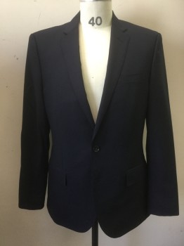 J CREW, Navy Blue, Wool, Solid, 2 Buttons,  Notched Lapel, Pick Stitch Lapel, 3 Pockets, Double Back Vent