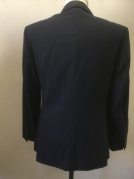 J CREW, Navy Blue, Wool, Solid, 2 Buttons,  Notched Lapel, Pick Stitch Lapel, 3 Pockets, Double Back Vent