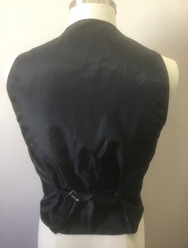 Mens, Leather Vest, HOMBRE MODE, Black, Suede, Solid, L, 3 Button Front, Low V Neckline, Nylon Lining and Back, Belted Back