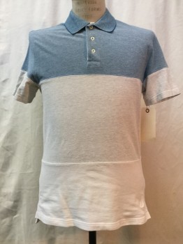 NAUTICA, Teal Green, Oatmeal Brown, Cream, Cotton, Color Blocking, Heathered, Pique Knit, C.A., 3 Btn Placket, S/S,