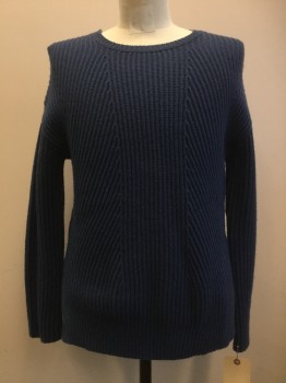 Mens, Pullover Sweater, GAP, Slate Blue, Wool, Nylon, Solid, M, Slate Blue, Ribbed, Crew Neck, Long Sleeves,