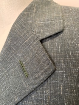 SIAM COSTUMES, Forest Green, Ecru, Wool, Heathered, Cross Hatched Streaked Pattern, Single Breasted, Notched Lapel, 4 Buttons, 3 Pockets, Hand Picked Stitching on Lapel, Made To Order