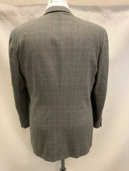 CANALI, Brown, Black, Red Burgundy, Wool, Cashmere, Glen Plaid, Single Breasted, Notched Lapel, 3 Buttons, 4 Pockets