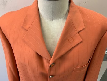VALENTINO COLLECTION, Pumpkin Spice Orange, Wool, Stripes - Vertical , Self Stripe, Fancy Pumpkin Enamel Center Buttons, Single Breasted, Notched Lapel, 3 Pockets,