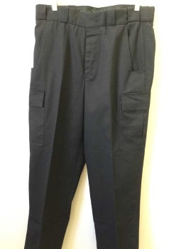 UNITED UNIFORM, Navy Blue, Polyester, Cotton, Solid, Lots of Pockets, 2 Hip/ 2 Cargo in Front, 4 Welt Pocket in Back, Wide Belt Loops, a Little Bit of Elastic in Waistband