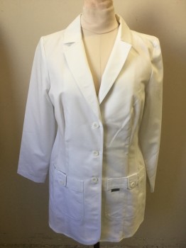 GREY'S ANATOMY, White, Poly/Cotton, Solid, Feminine Cut, Single Breasted, Button Front, Collar Attached, Notched Lapel,  2 Patch Pockets with Button Tab Detail Long Sleeves, Back Waist Button Tab