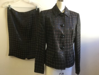 ANNE KLEIN , Dk Brown, Black, Polyester, Rayon, Dots, 4 Large Black Plastic Buttons, Iridescent Black, 2 Pockets,
