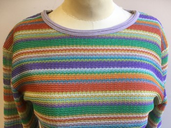 MOTEL, Multi-color, Polyester, Synthetic, Stripes - Horizontal , Long Sleeves, Crew Neck, Rainbow Colors, Knit, Body is Lined, Darts From Waist At Front And Back
