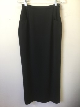 Womens, 1990s Vintage, Suit, Skirt, GIORGIO ARMANI, Black, Silk, Solid, W:26, Finely Ribbed Crepe, Ankle Length Skirt, 3/4" Wide Waistband, 2 Side Pockets with Piping Edging, Invisible Zipper at Side, Minimalist Aesthetic,
