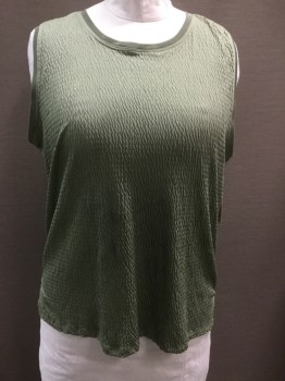 ALLISON DALEY, Olive Green, Polyester, Solid, Round Neck,  Sleeveless, Puckery Texture, Horizontal