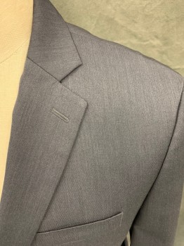 DKNY, Dk Gray, Wool, Heathered, Single Breasted, Collar Attached, Notched Lapel, 3 Pockets, 2 Buttons