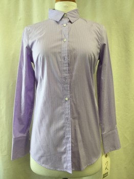BANANA REPUBLIC, Lavender Purple, White, Cotton, Spandex, Stripes - Vertical , Button Front, Collar Attached, Long Sleeves,