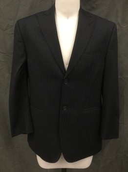 SEAN JOHN, Black, White, Wool, Stripes - Pin, Black with White Pinstripe, Single Breasted, Collar Attached, Peaked Lapel, 3 Pockets, Long Sleeves, Hand Picked Collar/Lapel