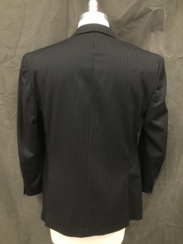 SEAN JOHN, Black, White, Wool, Stripes - Pin, Black with White Pinstripe, Single Breasted, Collar Attached, Peaked Lapel, 3 Pockets, Long Sleeves, Hand Picked Collar/Lapel