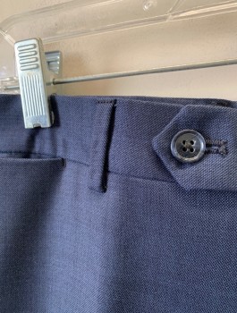 TOMMY HILFIGER, Navy Blue, Wool, Solid, Flat Front, Button Tab, Zip Fly, 5 Pockets Including 1 Watch Pocket, Belt Loops