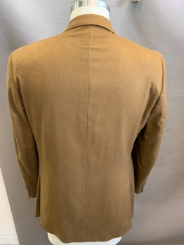 CARROLL & CO., Brown, Cashmere, Solid, 2 Button Front, Notched Lapel, 3 Pockets,