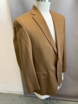 CARROLL & CO., Brown, Cashmere, Solid, 2 Button Front, Notched Lapel, 3 Pockets,