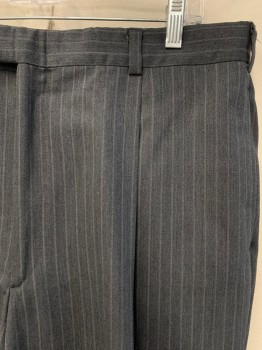 KENNETH COLE, Gray, White, Wool, Stripes - Pin, SUIT PANTS, Pleated Front, Zip Fly, 4 Pockets, Belt Loops