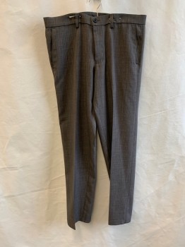 HAGGAR, Tan Brown, Dk Brown, Polyester, Heathered, Flat Front, 4 Pockets, Zip Fly, Button Closure, Belt Loops
