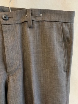 HAGGAR, Tan Brown, Dk Brown, Polyester, Heathered, Flat Front, 4 Pockets, Zip Fly, Button Closure, Belt Loops