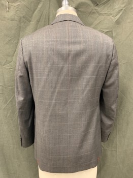 BROOS BROTHERS, Gray, Black, Brown, Dk Red, Wool, Plaid, Grid , Single Breasted, Collar Attached, Notched Lapel, Hand Picked Collar/Lapel, 2 Buttons,  3 Pockets