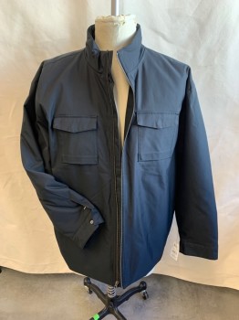 Mens, Casual Jacket, SYNERGY, Black, Polyester, Solid, 2XL, Collar Attached, Lightly Padded, Blacking Lining, Zip Front, 2 Pockets with Flap, and 2 on the Side, Long Sleeves,