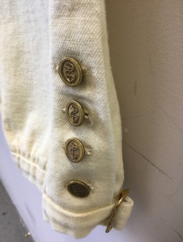 N/L, Cream, Cotton, Solid, Military Uniform Breeches, Twill, Fall Front, Knee Length, Gold Buttons and Buckle at Leg Opening, Lacings/Ties at Center Back Waist, Made To Order Reproduction Late 1700's Early 1800's
